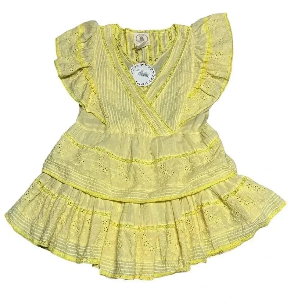 NWT Women’s MUCHE MUCHETTE yellow coquette ruffled sleeve mini dress one size